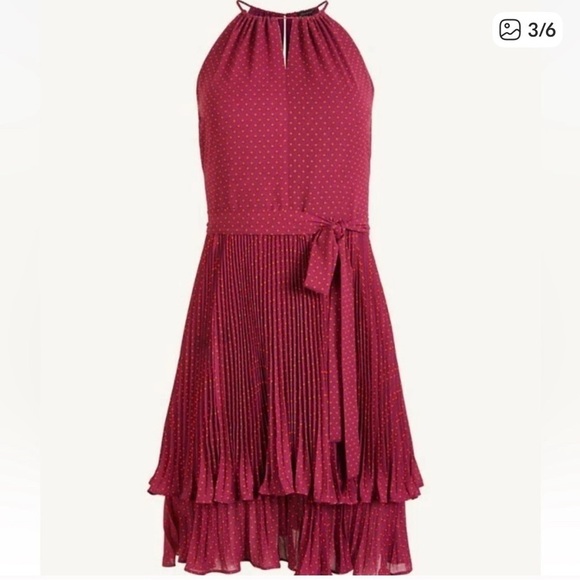 Ann Taylor Dresses & Skirts - Ann Taylor Maroon Pleated Tiered Midi Dress Halter Polka Dot Career Holiday 4 S
